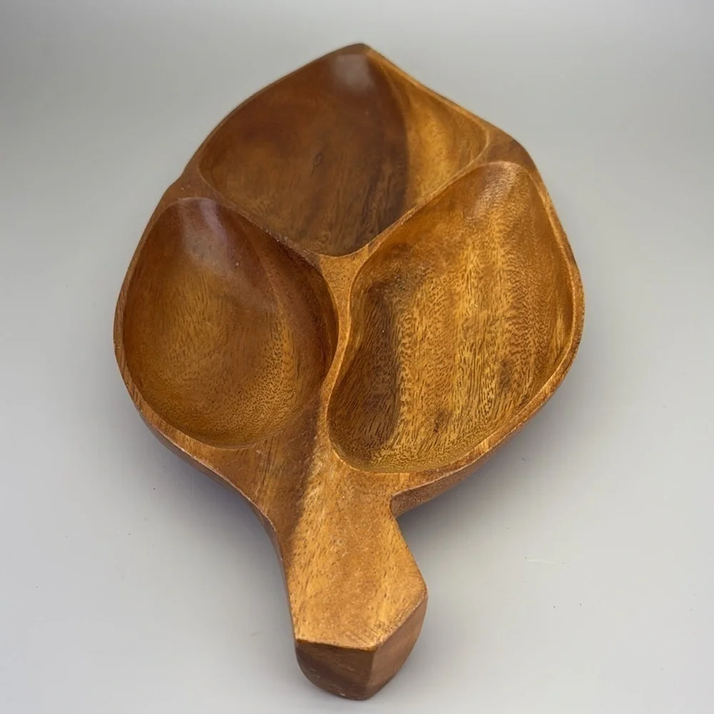 Vintage Handcrafted Large Wooden Leaf Tray
